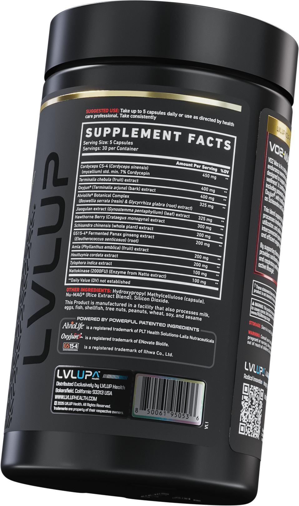 LVLUP VO2-MAX endurance support bottle with performance-focused creative